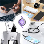 Cable Retráctil Type-C a Type-C 100W – Carga Rápida, Estilo y Comodidad 💜💙🧡