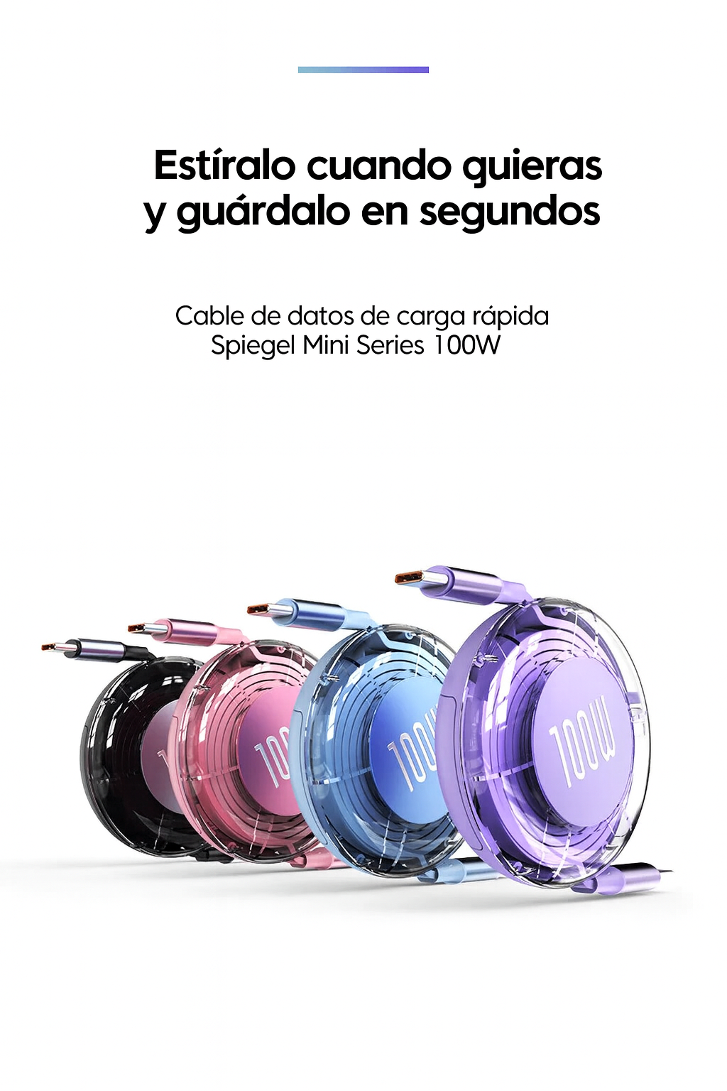 Cable Retráctil Type-C a Type-C 100W – Carga Rápida, Estilo y Comodidad 💜💙🧡