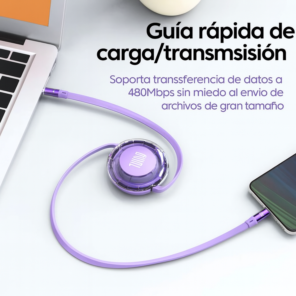 Cable Retráctil Type-C a Type-C 100W – Carga Rápida, Estilo y Comodidad 💜💙🧡
