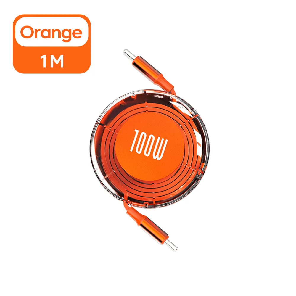 Cable Retráctil Type-C a Type-C 100W – Carga Rápida, Estilo y Comodidad 💜💙🧡