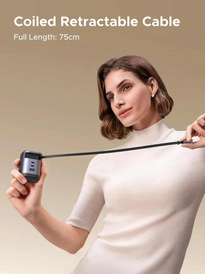 Cargador Retráctil ⚡️🔌  45W – Potencia Compacta para Todos tus Dispositivos 🌍📱